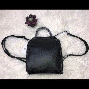 Black Vegan Leather Structured Backpack